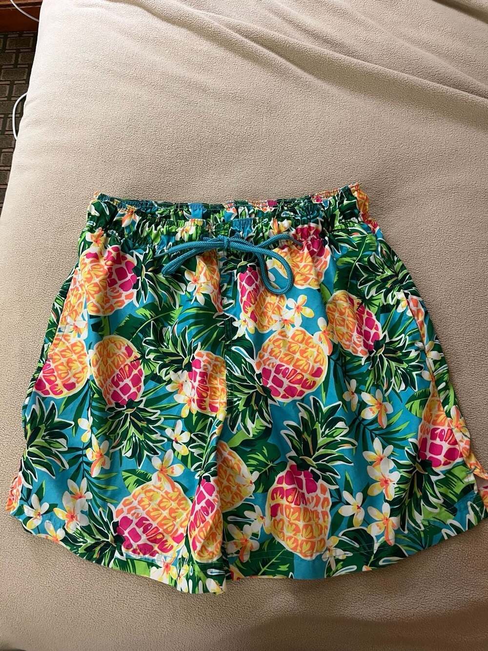 George Men's Pineapple and Floral Tropical Print Swim Trunks, Size M (32-34)